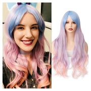 Perücke Lila Pony Kunsthaar Hellblau Rosa Violett mit Franse 1 St