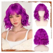 Sofeiyan Kurze Gewellte Bob Perücke mit Pony 30cm Mystischer Amethyst Synthetik