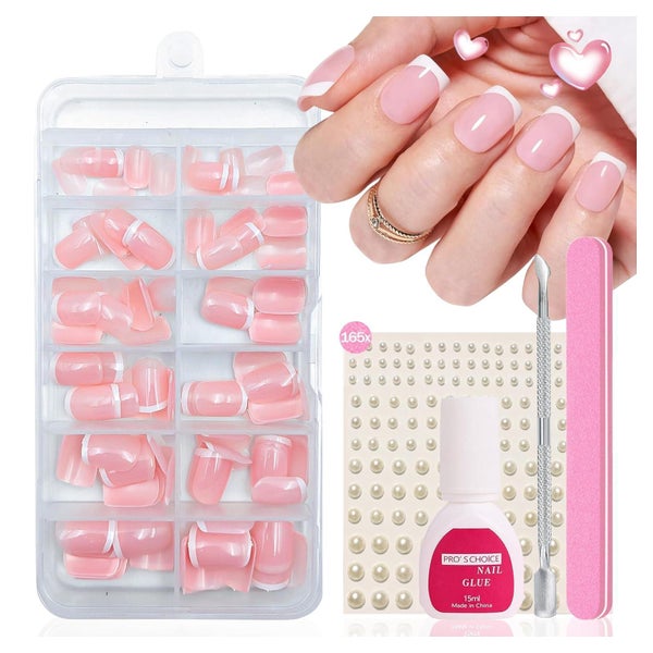 Falsche Nägel Tips Set 120 Stück Französisch Weiß Kurz Quadr 1 St