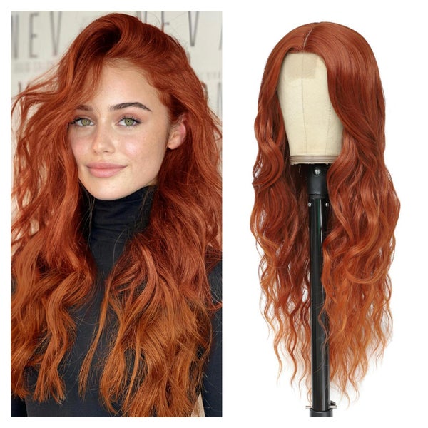 BUPPLER Kupfer Langhaarnetz Perücke 66 cm Mittelscheitel Synthetik für Damen