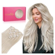 WENNALIFE Clip in Echthaar Extensions 35cm 120g Platinblond 7tlg Remy