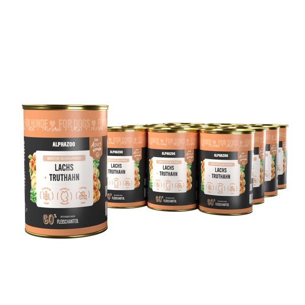 Lachs + Truthahn Nassfutter für Adult Hunde 12er 4800 g