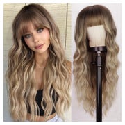 Perücke Damen Lang Gewellt 66cm Locken Pony Braun Ombre Blon 1 St