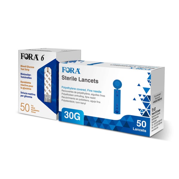 FORA 6 Glukoseteststreifen + FORA Lanzetten 30G - The Tester 1 St