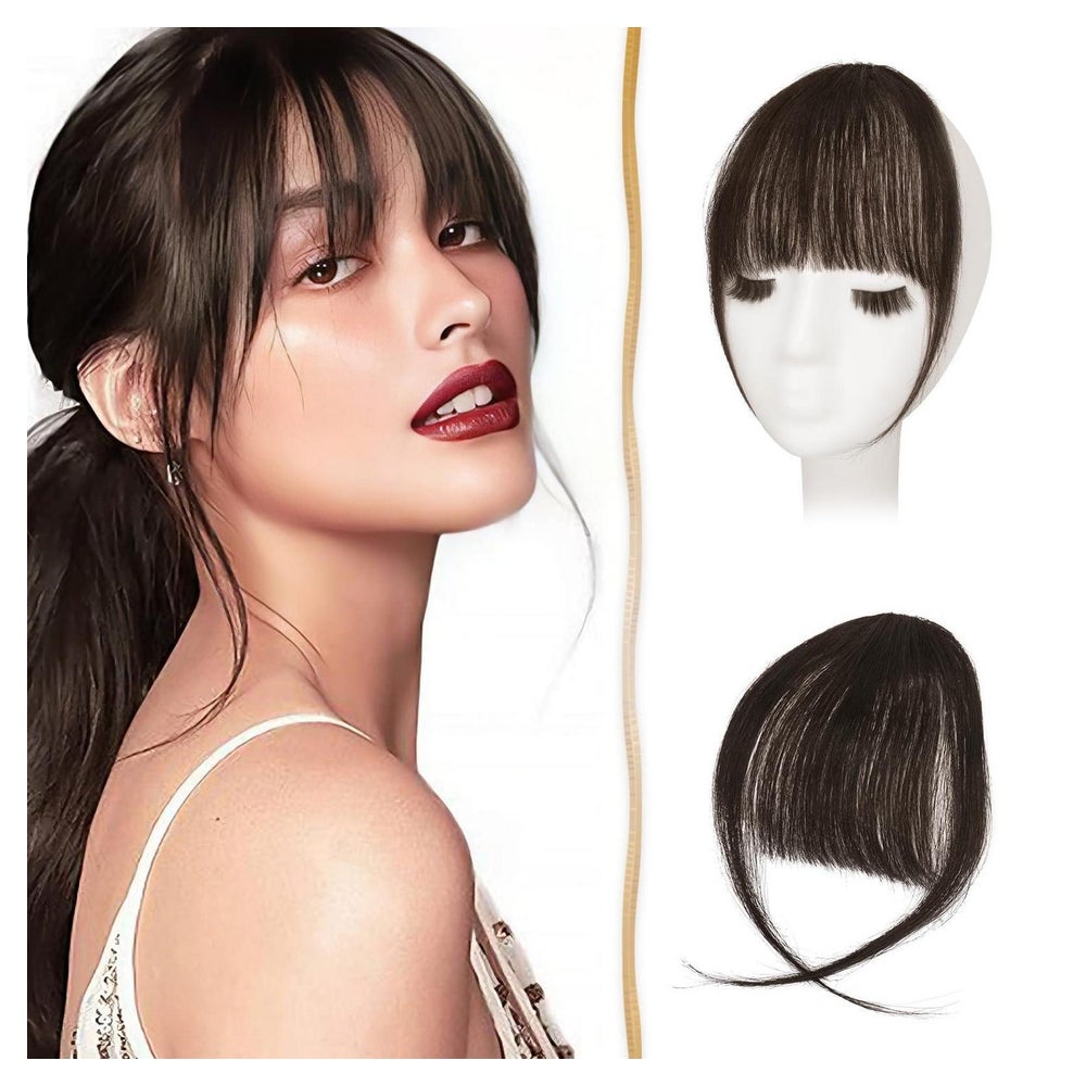Pony Clip Remy Echthaar Fransen Haarteil Wispy Bangs Dunkelb 1 St