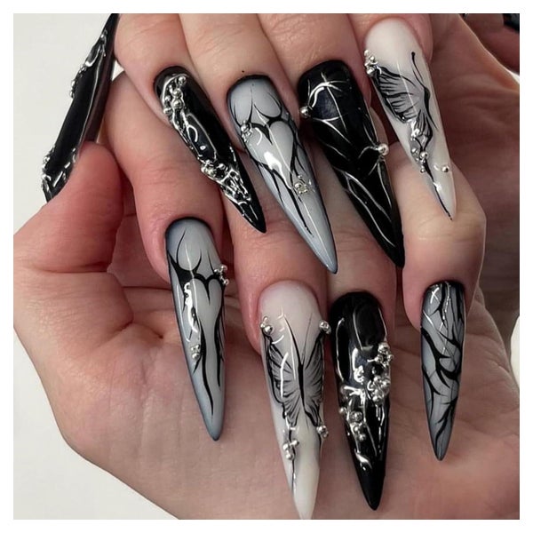 Kunstnägel 24 Stück Lang Stiletto Aufkleben Acryl Gothic Sch 1 St
