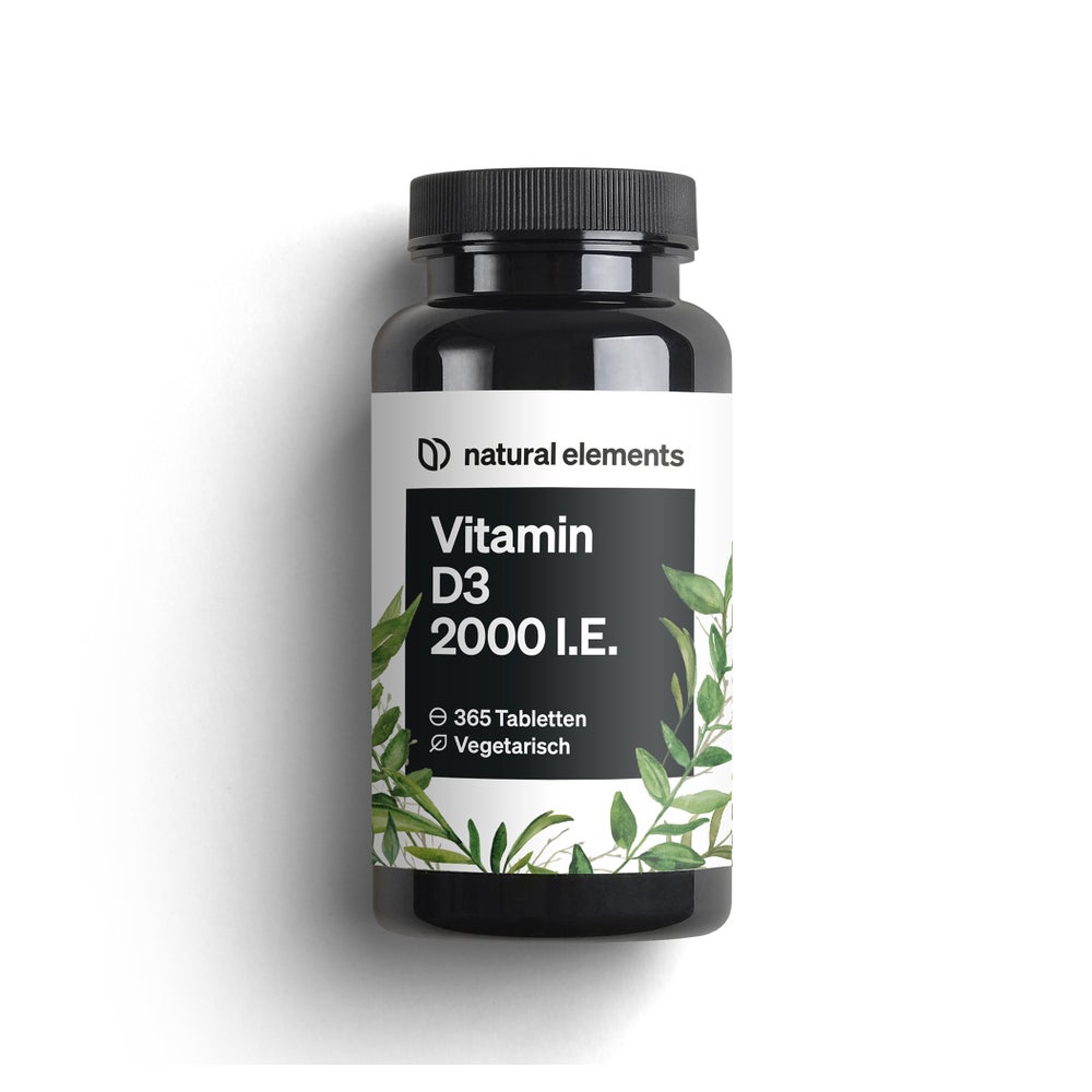 natural elements Vitamin D3 2000 I.E. – 365 Tabletten – für Knochen und Immunsystem – hochdosiert, ohne unnötige Zusätze – in Deutschland produziert & laborgeprüft 365 St