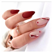 Künstliche Nägel Mandel Kurz Herz Dunkelrot French 09red&amp 1 St