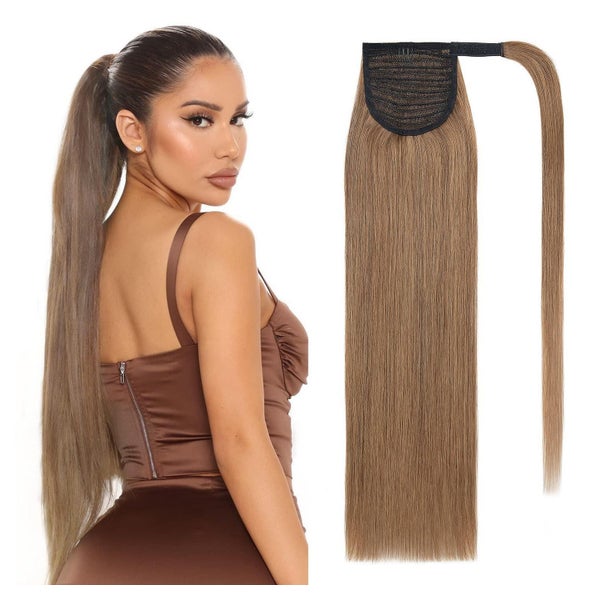 TESS Echthaar Ponytail Extension 50 cm, 95g, Glatt, #6 Hellbraun