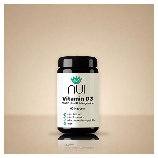 NUI Vitamin D3 5.000 IE + K2 + Magnesium, 60 Kapseln 60 St