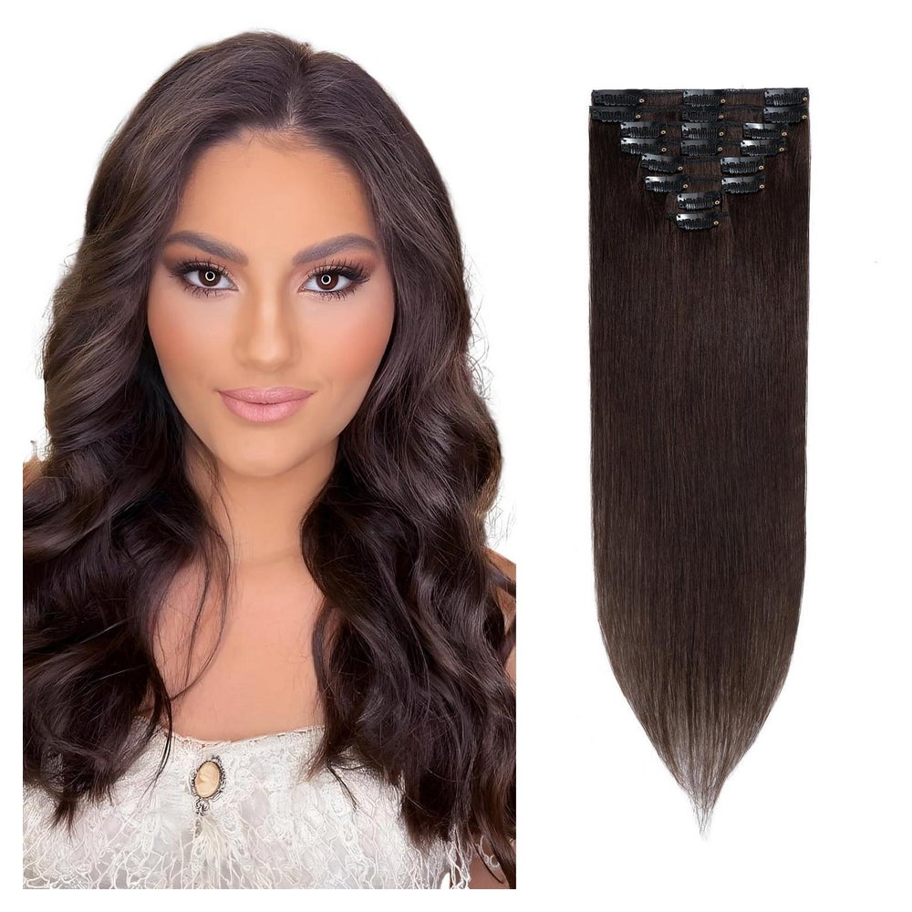 Clip in Extensions Echthaar Remy Invisible #2 Dunkelbraun 50 1 St