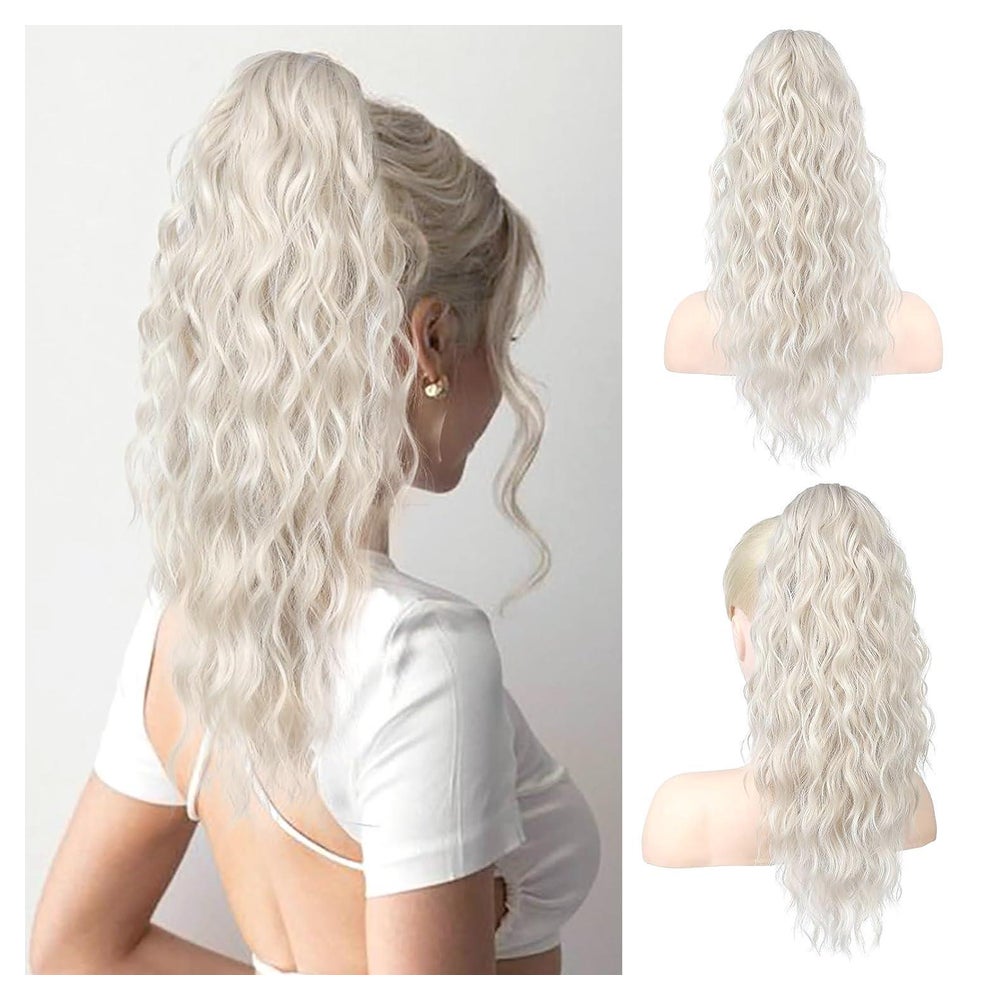 Haarteil Pferdeschwanz Ponytail 45cm Clip Kunsthaar Platin 1 St