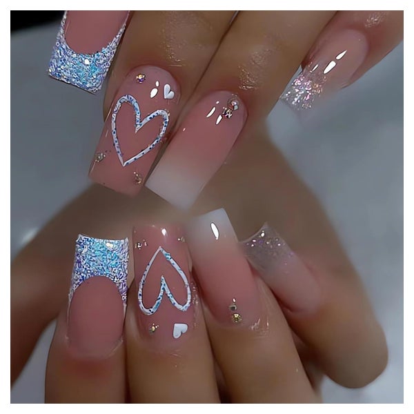JUSTOTRY 24 Stück Weiß Glitter Nägel Aufkleben Lang Pink Sar 1 St