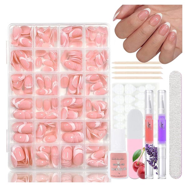 Künstliche Nägel 360 French Kurz Kurze Mandel French 1 ml (1 1 St