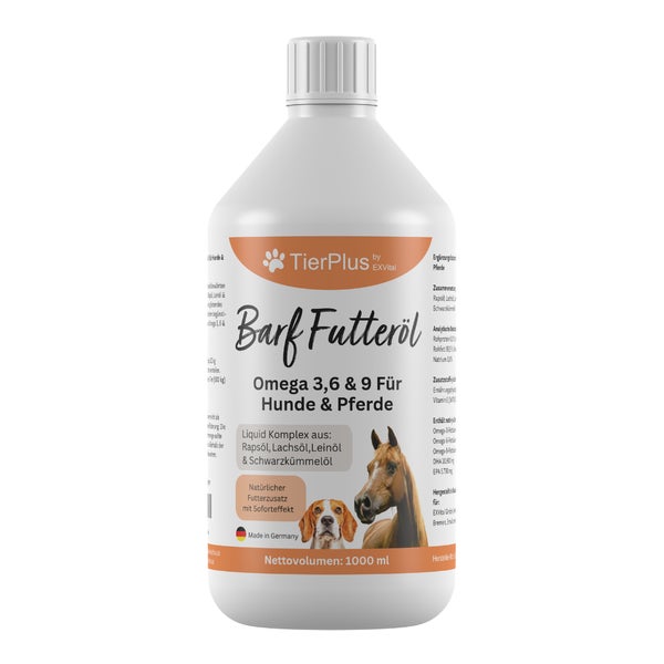EXVital® TierPlus Barf Futteröl für Hunde & Pferde 1000 ml
