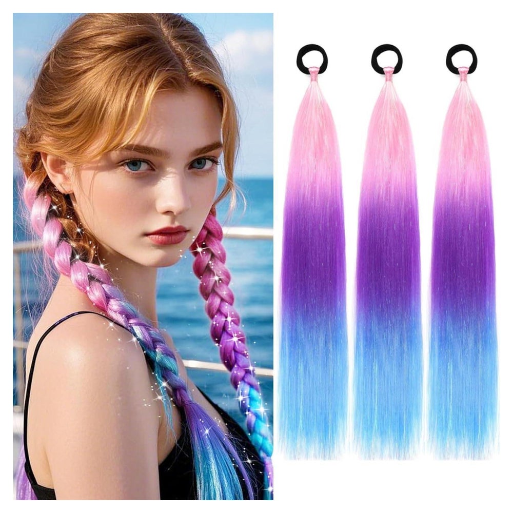 Haarverlängerungen Ombre 60cm Synthetik Rosa Violett Blau 1 St