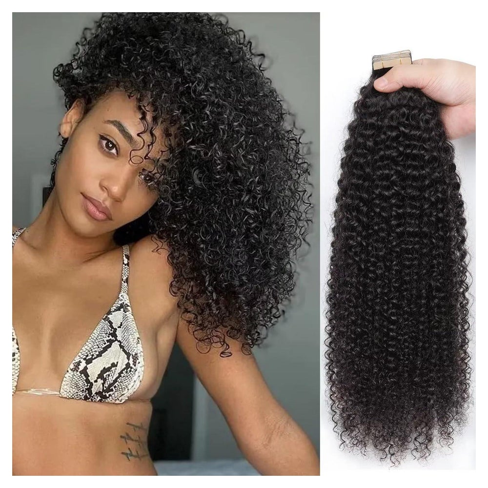 Tape Extensions Echthaar Kinky Curly 1B# 20zoll-50.8cm(20er 1 St