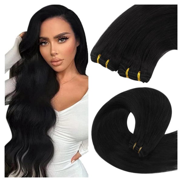 Tressen Echthaar Schwarz 35cm Extensions Weft Weave 2-Weft-1 1 St