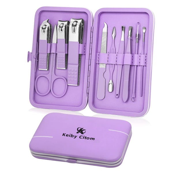 Nagelset 10teilig Maniküre Nagelknipser Nageletui Lila 1 St