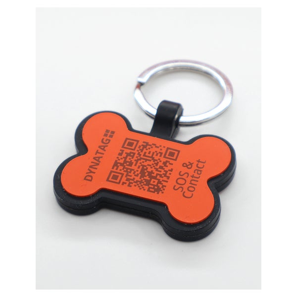 Hundemarke Knochenform Silikon Orange – QR-Code Tier-ID mit Online-Profil 1 St