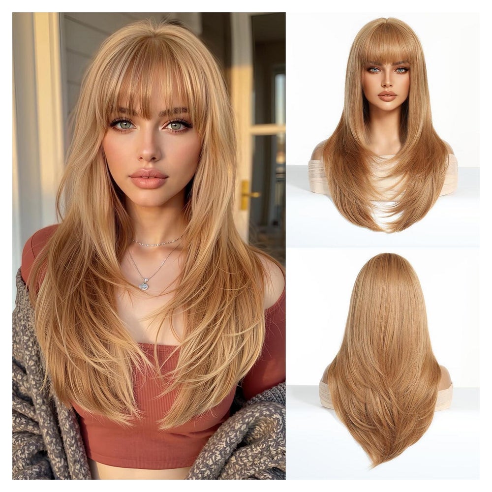 Perücke Damen synthetisch gerade Fransen erdbeerblonde Erdbe 1 St