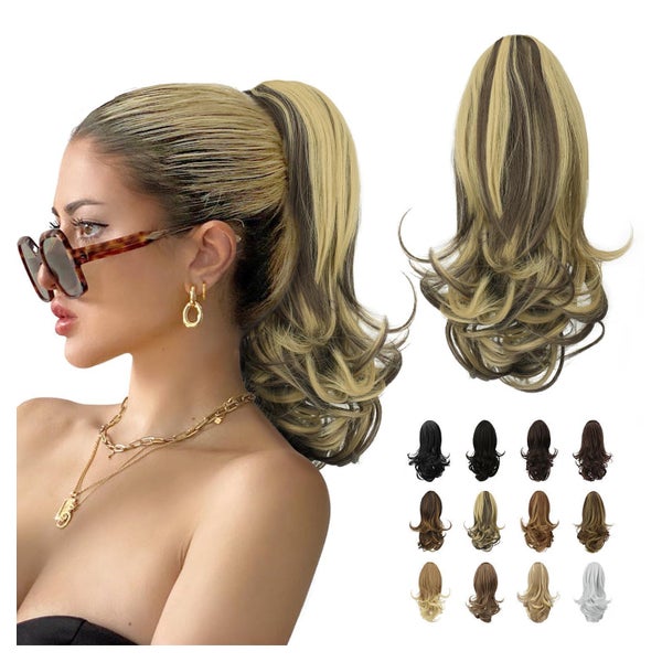 Pferdeschwanz Clip Klaue lockig Synthetik 33cm Blond & Mitte 1 St