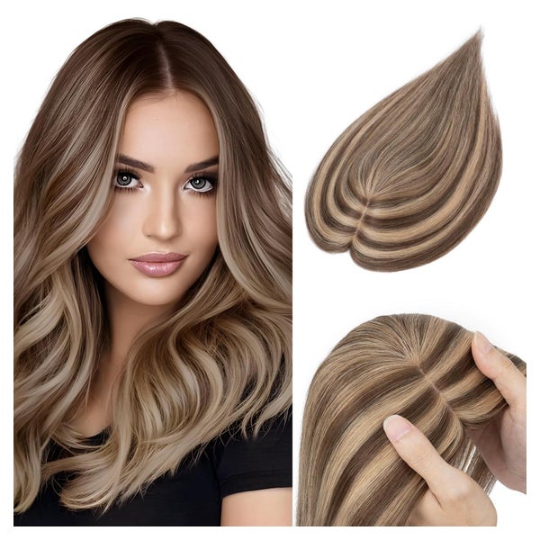 Toupet Clip in Topper Haarteil Echthaar 30cm #4 27 Balayage 1 St