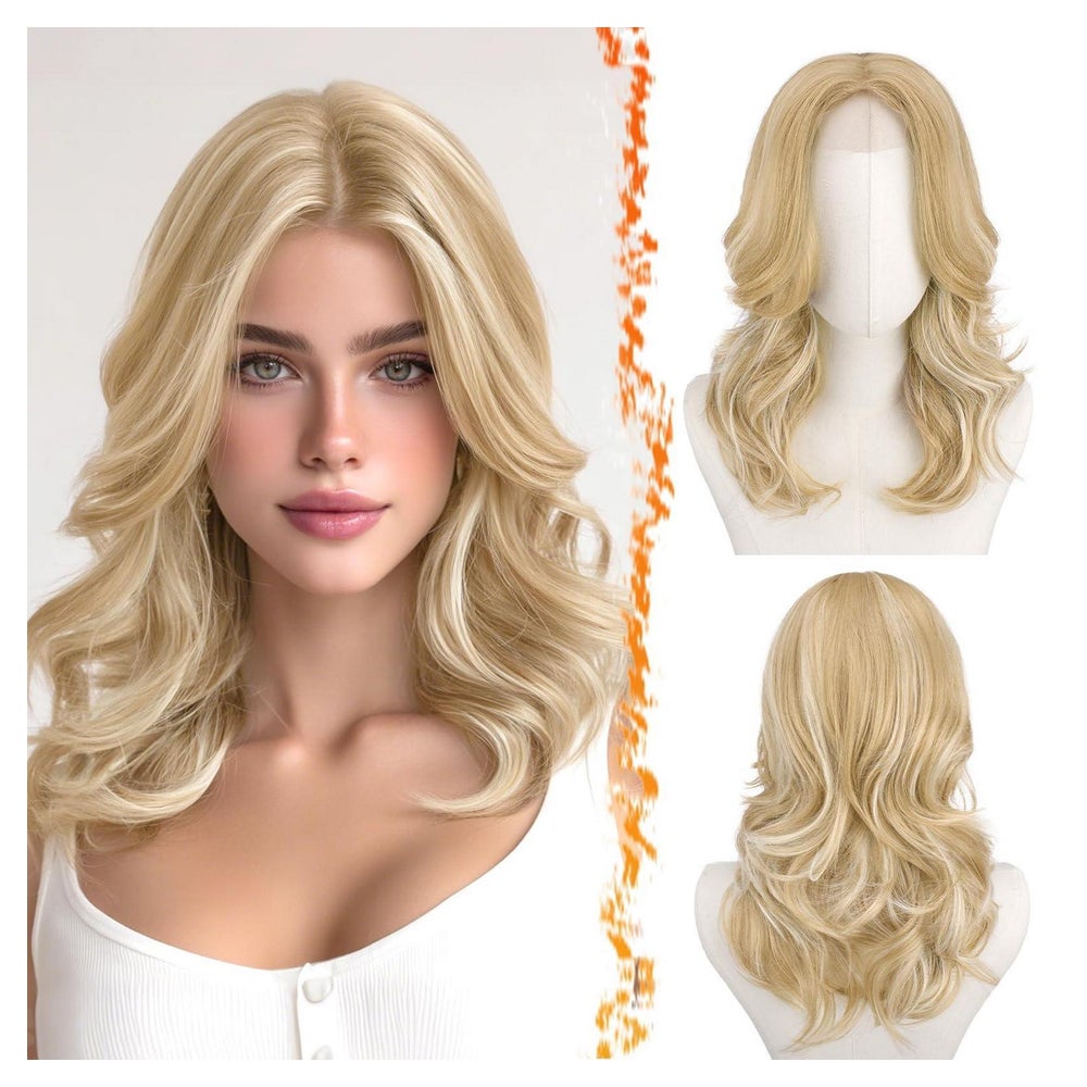 Perücke Kurz Gewellt Schulter Blond Wellen Pony Blond Highli 1 St