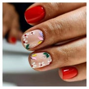 Press On Nails Kurz Square Rot Nude Blumen Nagelkleber FC20 1 St
