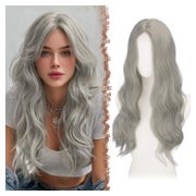 Perücke Spitzenfront Wellig Synthetik Grau 60cm Grau-L 60 cm 1 St