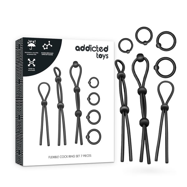 Addicted Toys - 7 größenverstellbare Penisringe aus Silikon 7 St