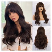 Perücke 24 Zoll Pony Locken Synthetik Hitzebeständig Dunkel 1 St