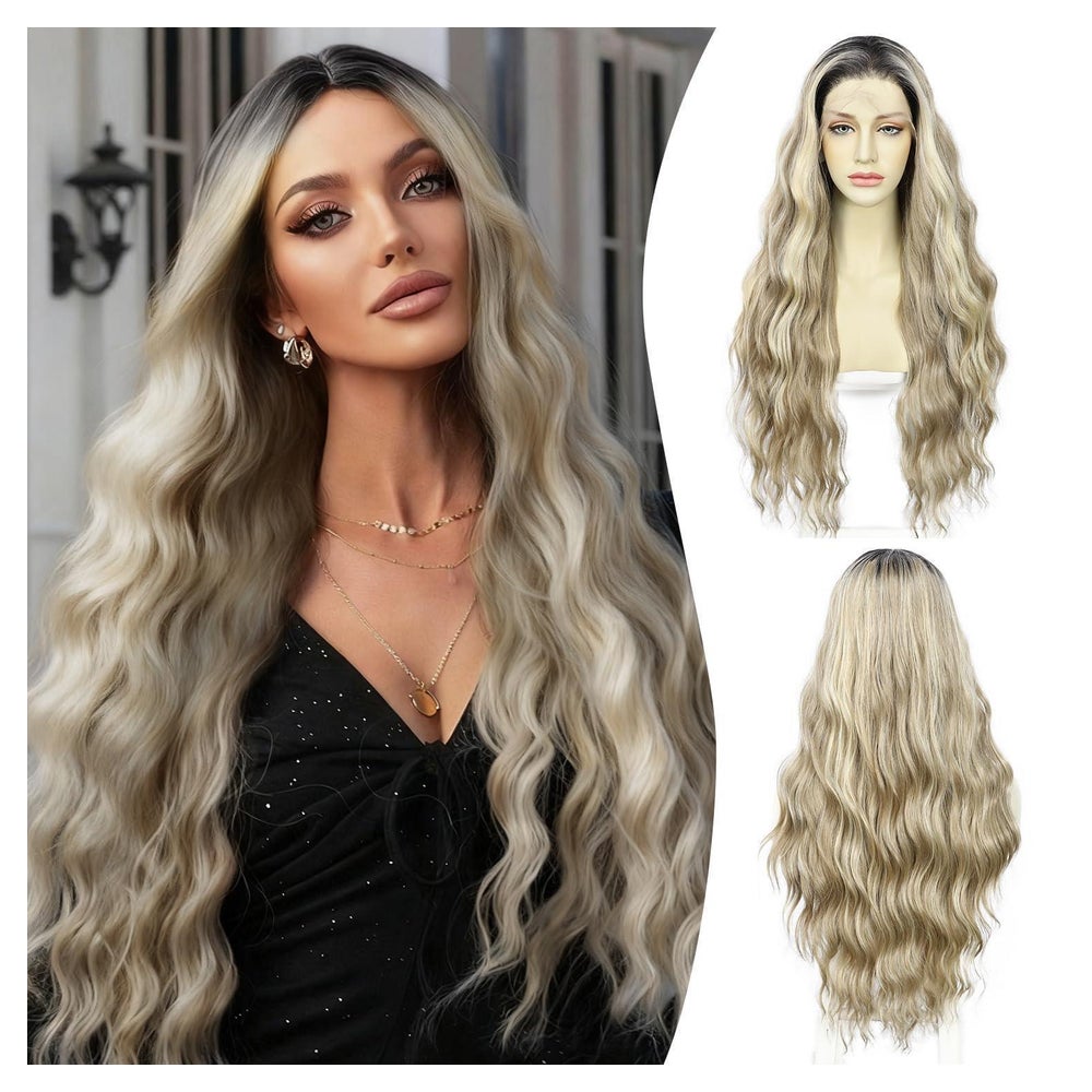 Perücke Lace Front Körperwelle 24inch Blond Grau Hell Blond& 1 St