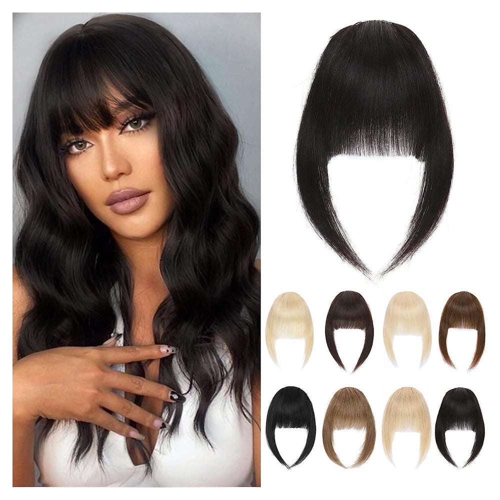 Pony Haarteil Clip in Echthaar French Bangs #1B Natürliches 1 St