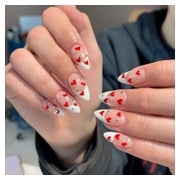 Kunstnägel 24 Stiletto Kurz Weiß French Rot Herz white&amp;h 1 St