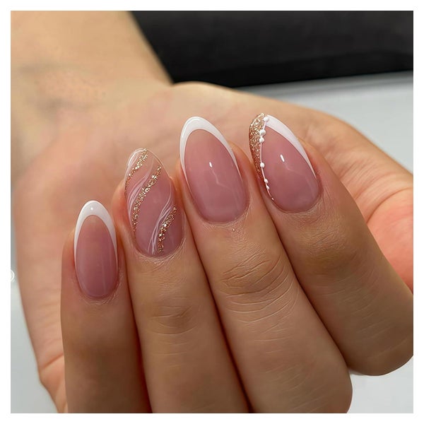 Falsche Nägel 24 Stück French With Glitter Line 1 ml (1er Pa 1 St