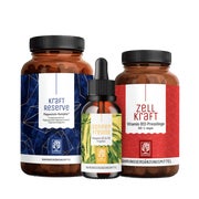 Produktabbildung: Sonnenkraft Paket: Magnesium, Vitamin D3 + K2 & Vitamin B12 in einem veganen Bundle - KRAFTRESERVE, SONNENFREUND & ZELLKRAFT - NATURTREU® 277.4 g