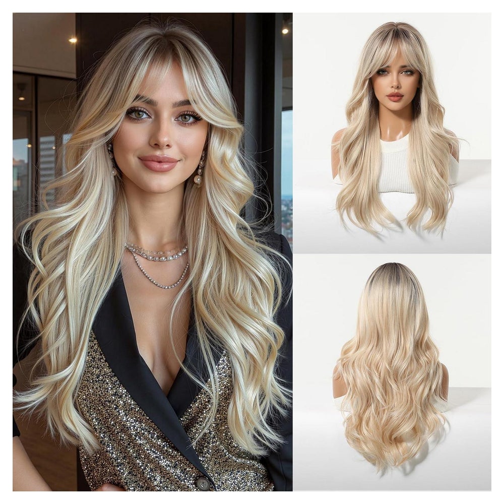 Perücke Damen Gewellt Pony Synthetikhaar Ombre Ombré Blonde 1 St