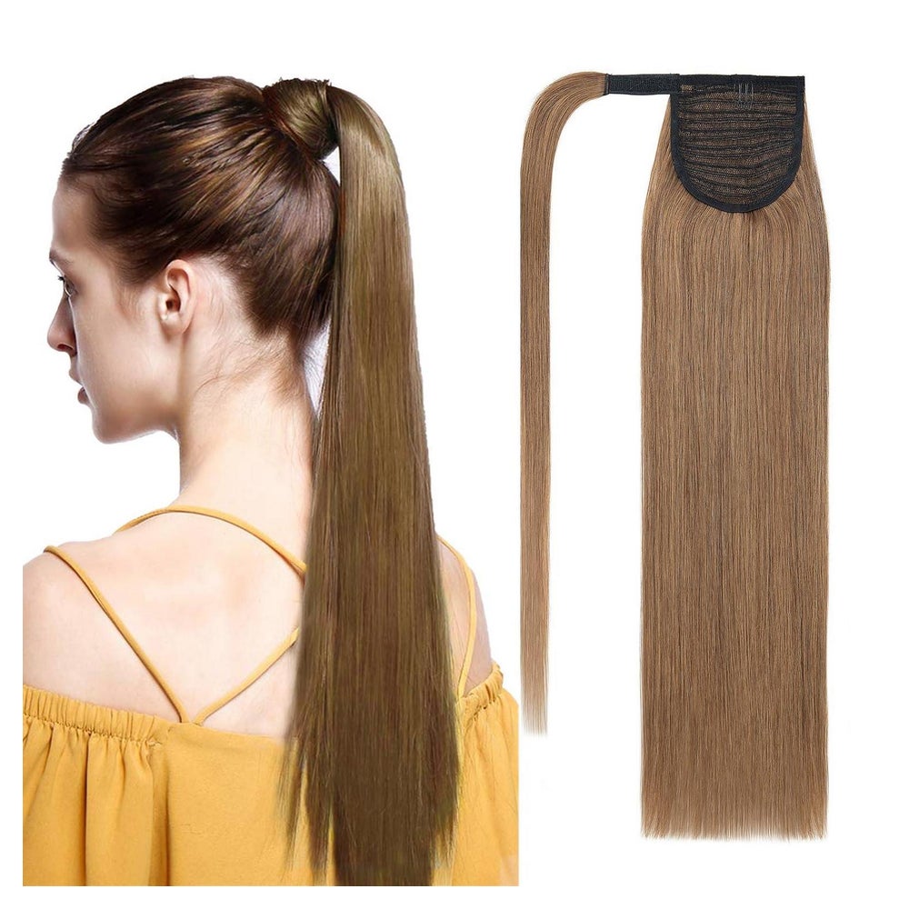 Pferdeschwanz Haarverlängerung Echthaar 90g Zopf 45cm #6 hel 1 St