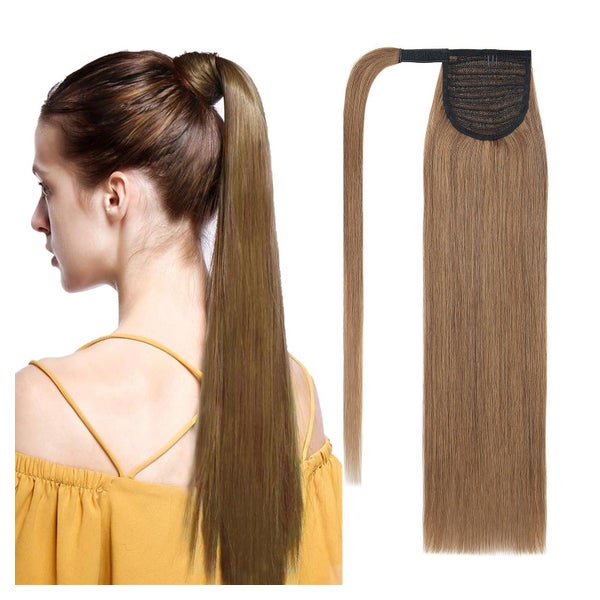 Pferdeschwanz Haarverlängerung Echthaar 90g Zopf 45cm #6 hel 1 St