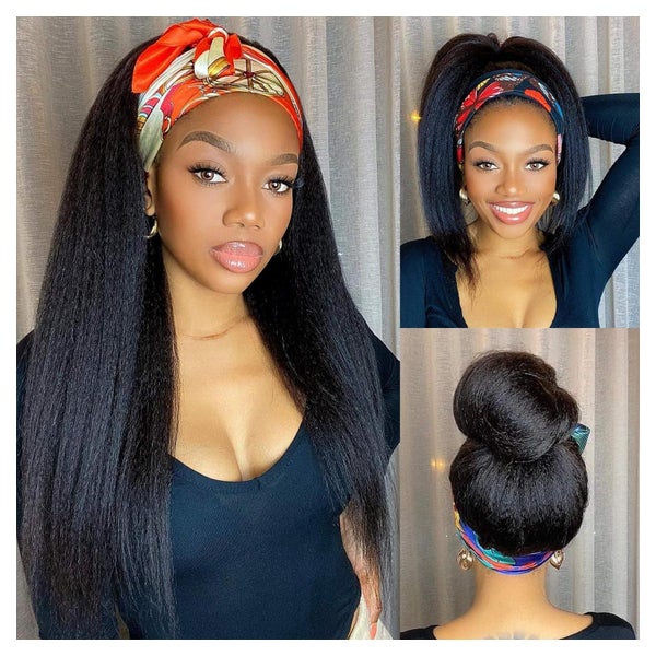 Perücke Stirnband kinky straight Yaki 55 cm Damen 56 cm #1B 1 St