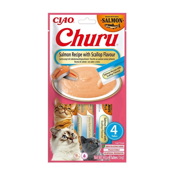 INABA Churu Cat Salmon with Scallop 4x14g cremiges Katzenleckerli mit Lachs- und Muschelgeschmack 0,056 kg