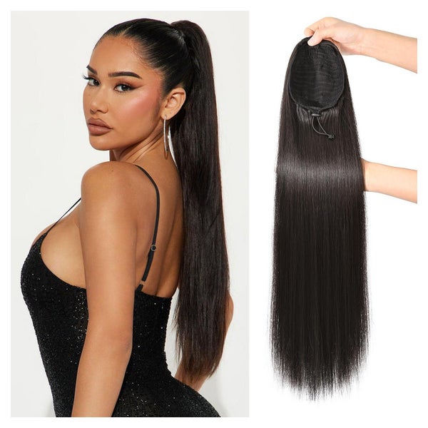Pferdeschwanz Haarverlängerung 71cm Kordelzug Schwarz Braun 1 St