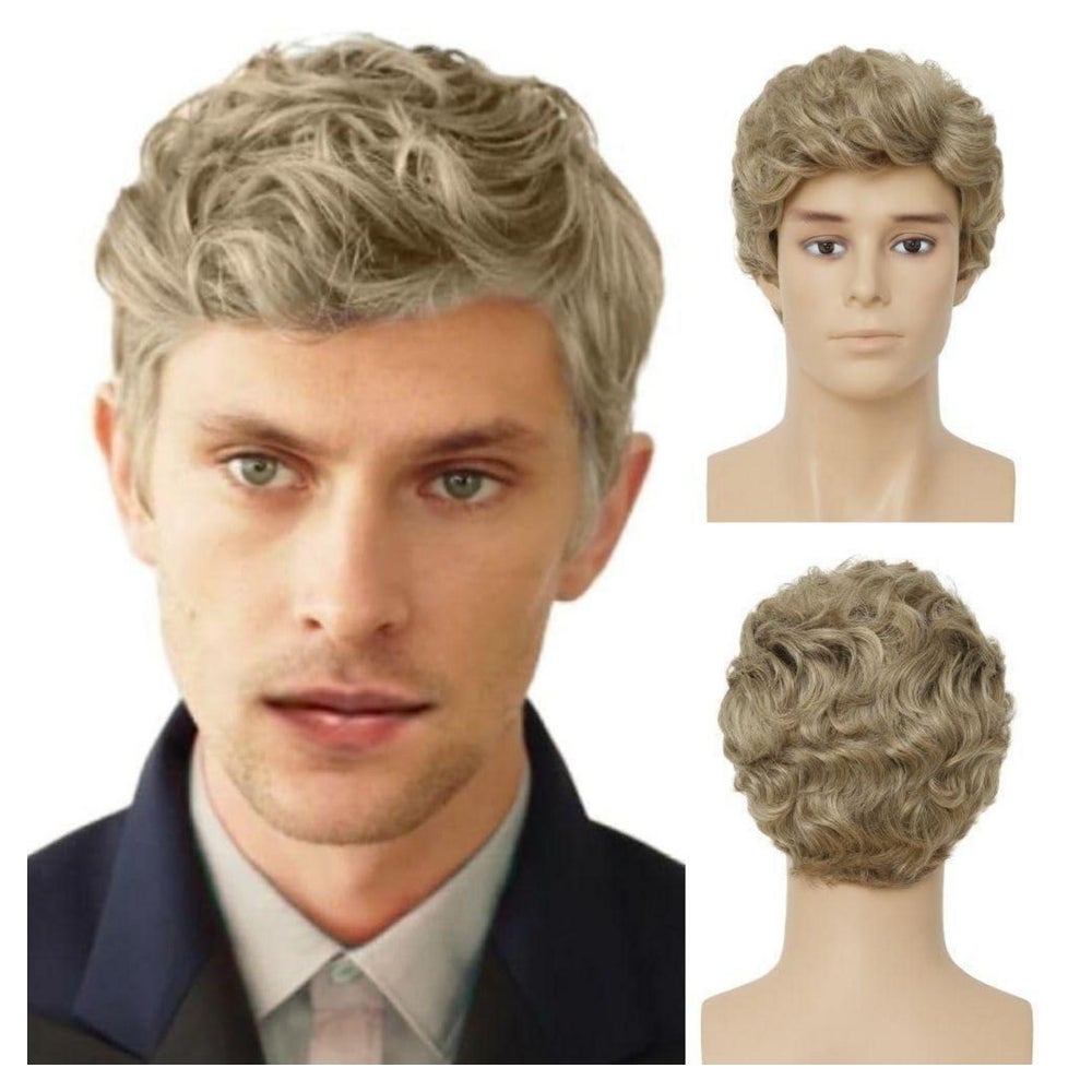Perücke Herren kurz lockig Männerhaar Synthetikfaser Cap Blo 1 St