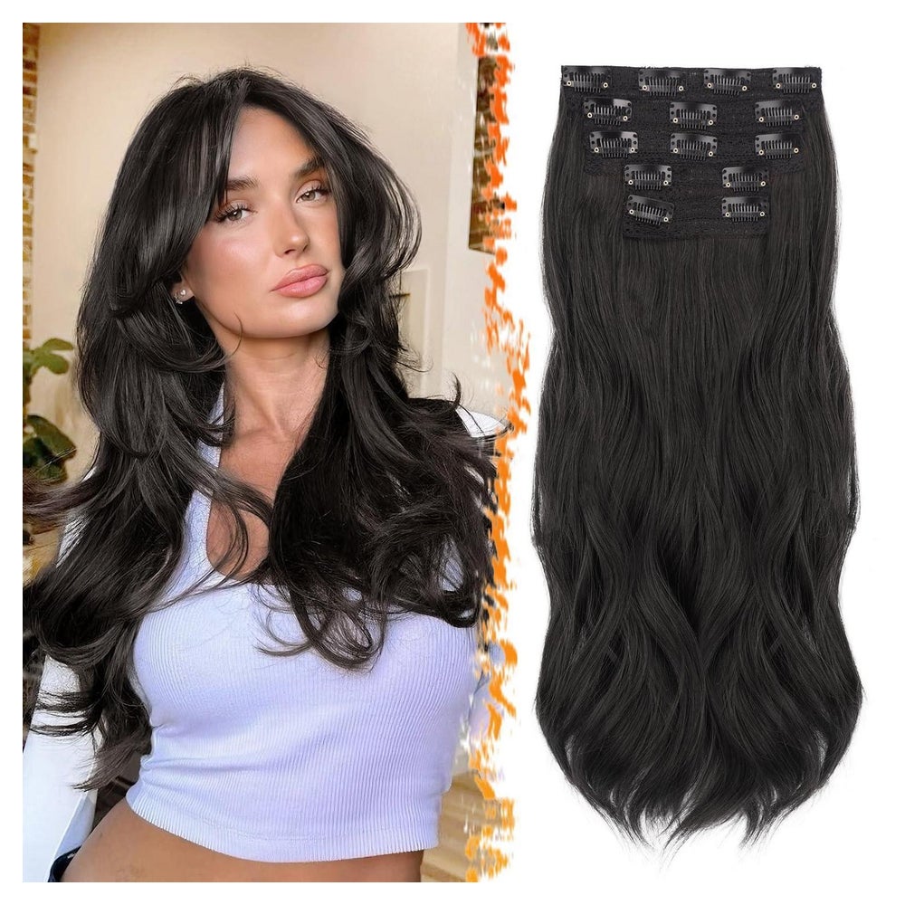 Clip in Extensions Haarverlängerung Haarteil Damen Schwarz B 1 St