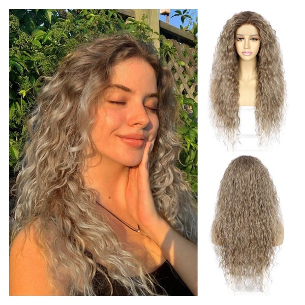 Perücke lockig Lace Front synthetisch blond 13x3 Ombre Mix B 1 St