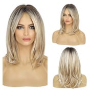 Perücke lang blond Ombre mit dunklen Wurzeln Fransen Kunstha 1 St