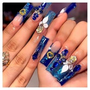 Königlich Blau Lange Falsche Nägel mit Rhinestones Designs 2 1 St
