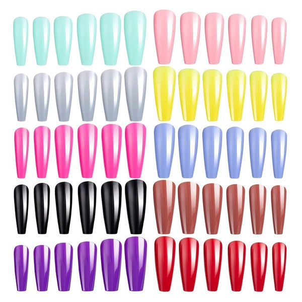 Kunstnägel 240 St extra lang Ballerina Vollcover 10 Farben 1 1 St