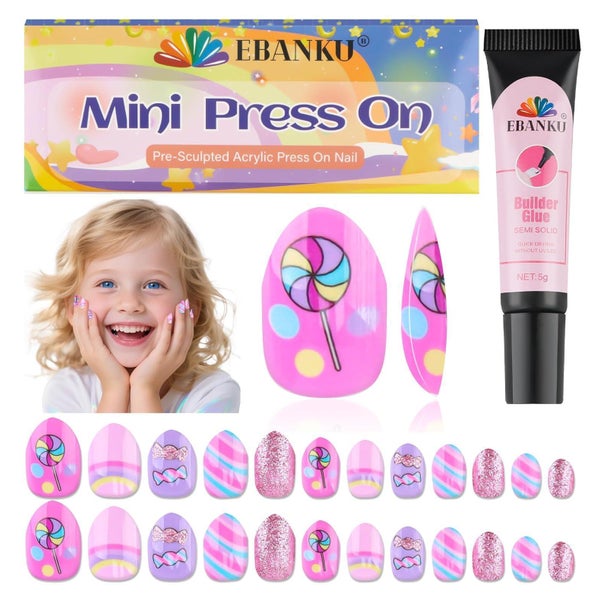 Nägel 24 Stück Kinder Mandel Kit Nagelkleber Rosa Bonbon 1 St